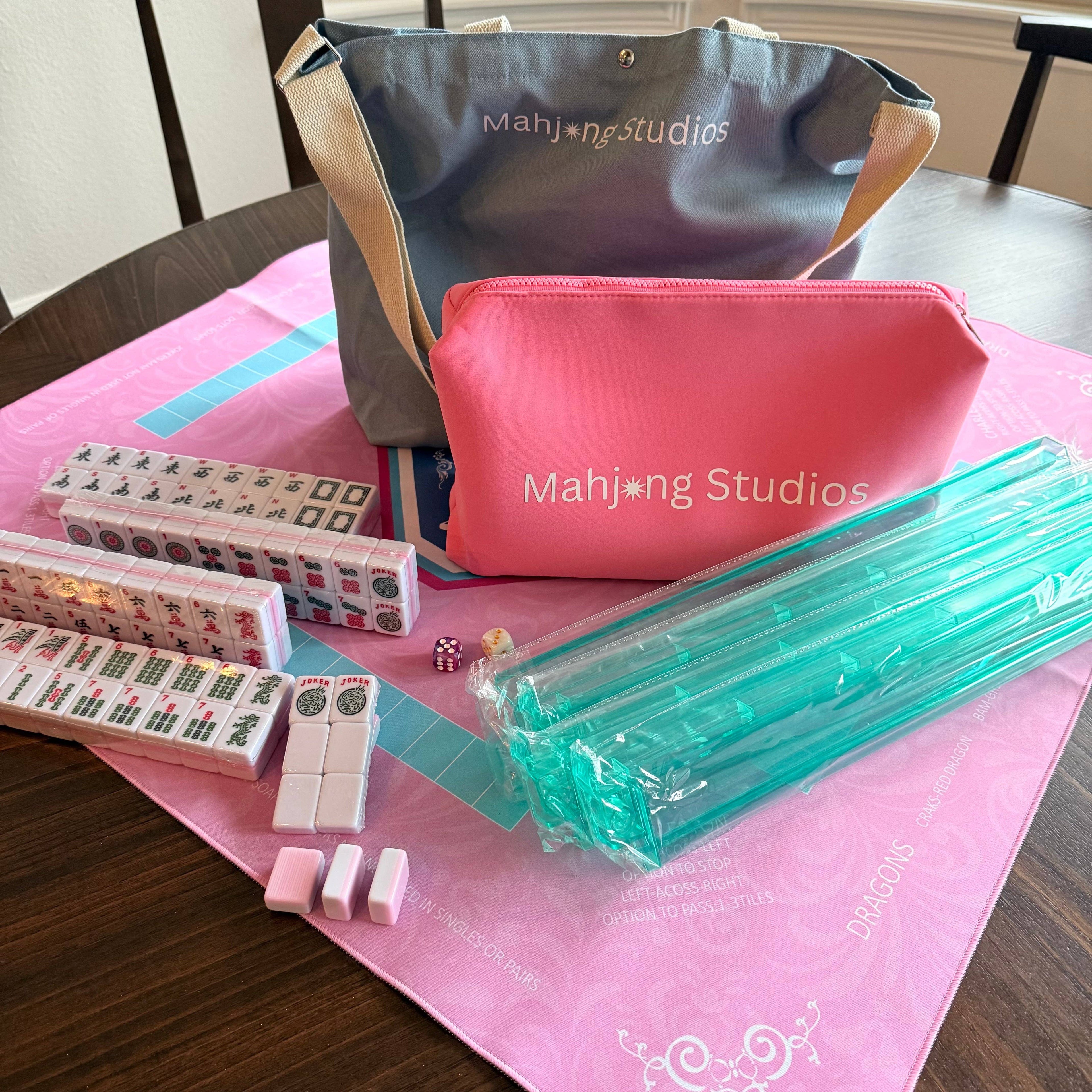 Mahjong Studios – Blush & Bamboo American Mahjong Tile Set (166 Tiles): Tiles +Tile Bag +Dice & Instructions