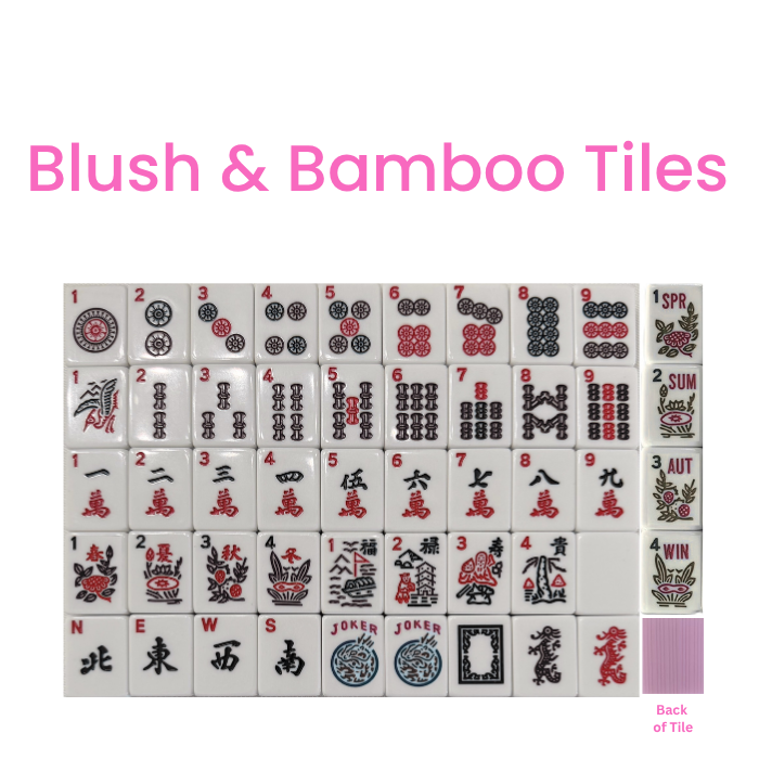 Mahjong Studios – Blush & Bamboo American Mahjong Tile Set (166 Tiles): Tiles +Tile Bag +Dice & Instructions