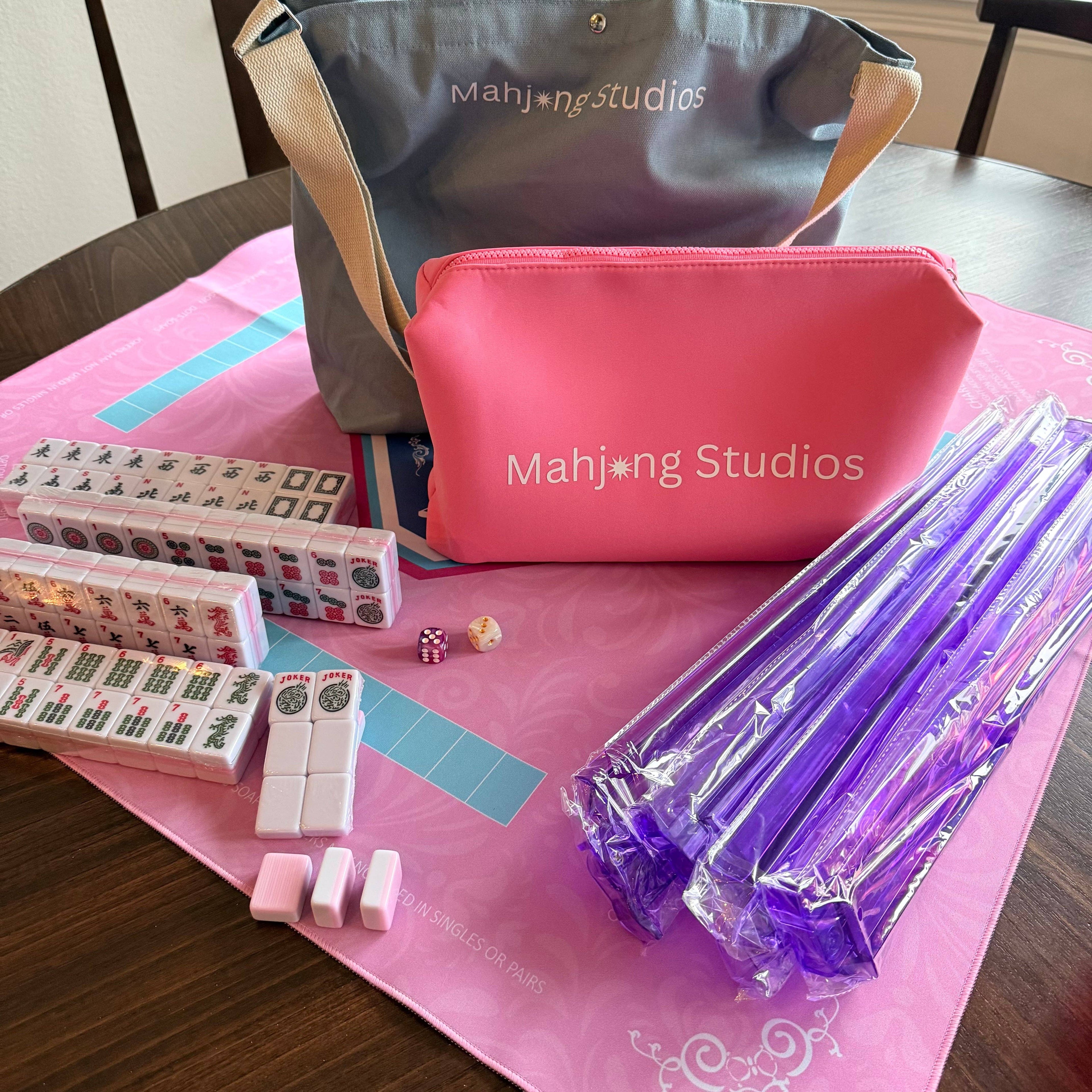 Mahjong Studios – Blush & Bamboo American Mahjong Tile Set (166 Tiles): Tiles +Tile Bag +Dice & Instructions
