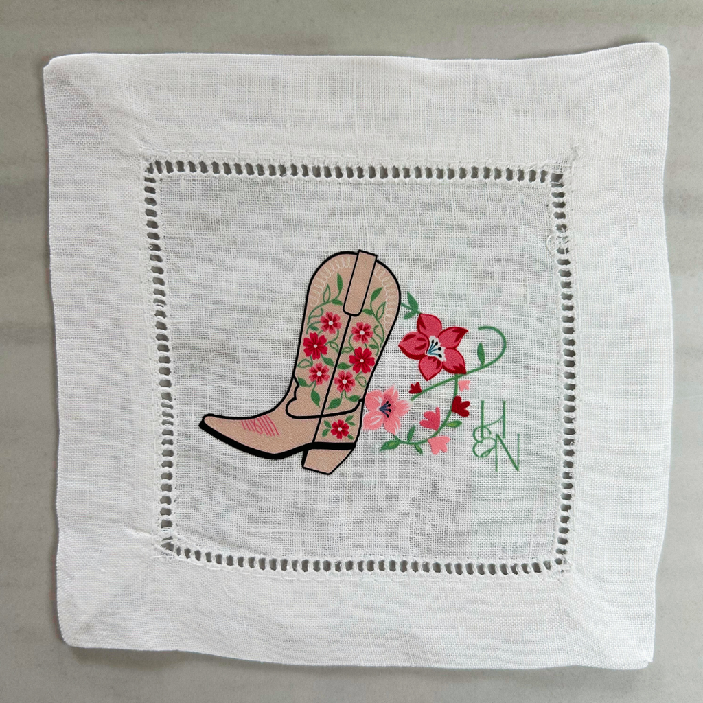 Linen Cocktail Napkins - Cowboy Boot